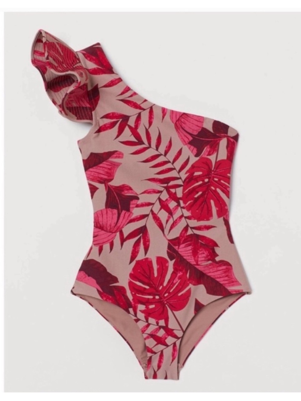 Johanna Ortiz for H&M One-Shoulder Pink Tropical Print Swimsuit